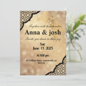 Elegante gouden bruiloft Uitnodiging, Anna et josh Kaart (Staand voorkant)