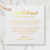 Elegante gouden bruiloft welkom mand tas bedankjes labels (Voorkant)