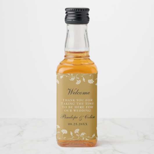 Elegante  Gouden Bruiloft Welkomstmand Mini Likeurfles Etiket (Voorkant)