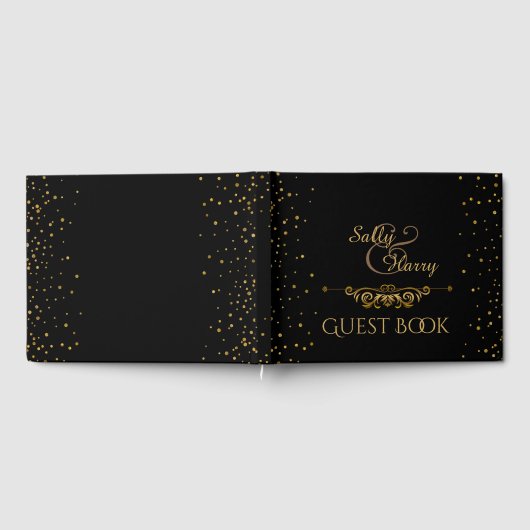 Elegante gouden bruiloft | Zwart Goud Confetti Sti Gastenboek (Volledig)