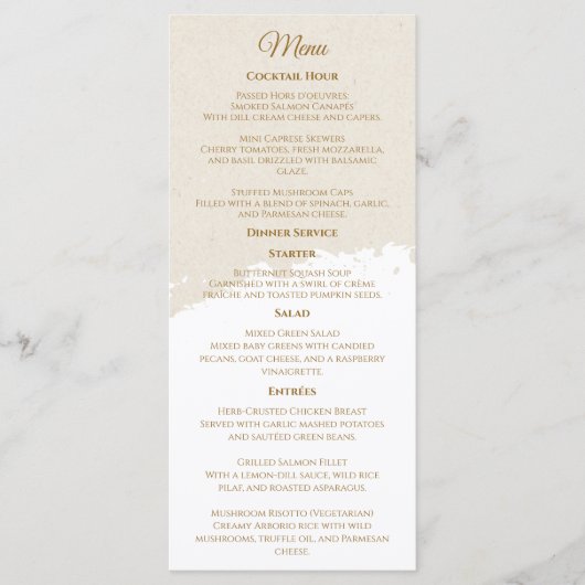 Elegante gouden bruiloftsmenu in script programmakaart (Voorkant)