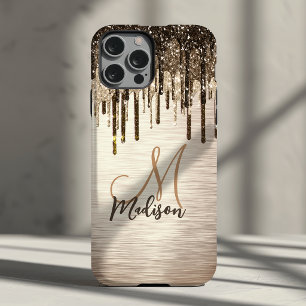 Elegante gouden bruine druppels glitters monogram Case-Mate iPhone case