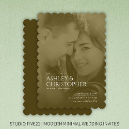 Elegante Gouden Bruine Duotone Foto Bruiloft Kaart