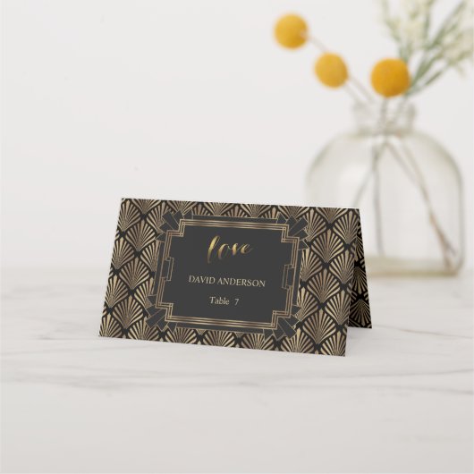 Elegante gouden brullende 1920's Great Gatsby Wedd Plaatskaartje (Achterkant)