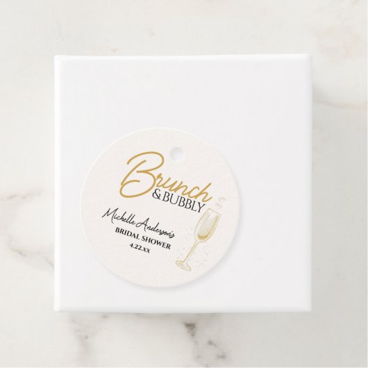 Elegante gouden brunch & bubbels bruidsdouche  bedankjes labels (In situ)