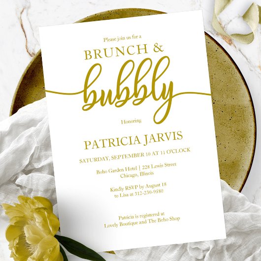 Elegante gouden brunch en bruisende bruidsborrel kaart