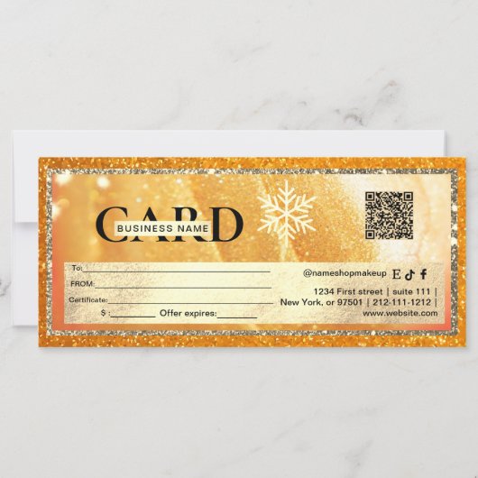 Elegante gouden cadeaubon | Glitter en parel (Achterkant)