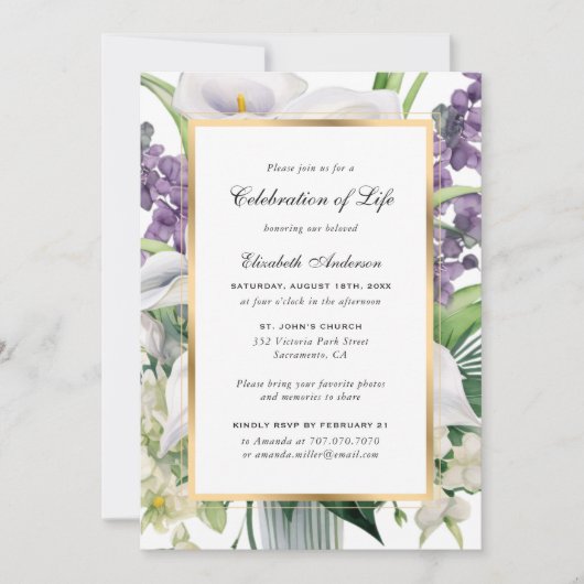 Elegante gouden Calla Lily Fotoviering van het lev Kaart (Voorkant)