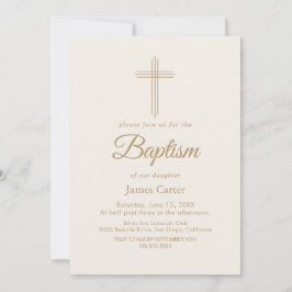 Elegante Gouden Calligrafie Crème Kleur Doopkruis Kaart