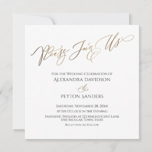 Elegante Gouden Calligrafie "Kom bij ons" Trouwen Kaart