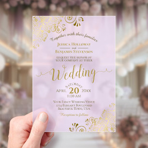 Elegante Gouden Calligrafie Lila Paarse Bruiloft Acryl Uitnodigingen