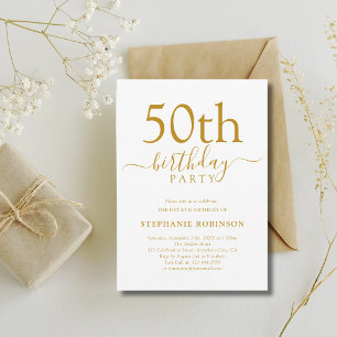 Elegante Gouden Calligrafie Moderne 50e Verjaardag Kaart
