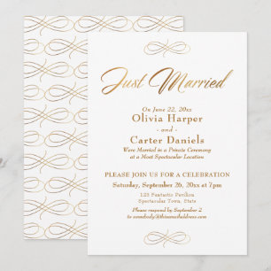 Elegante Gouden Calligrafie Net Getrouwd Ontvangst Kaart