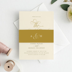Elegante Gouden Calligrafie Script Luxe Trouwfeest Uitnodigingen Wikkel