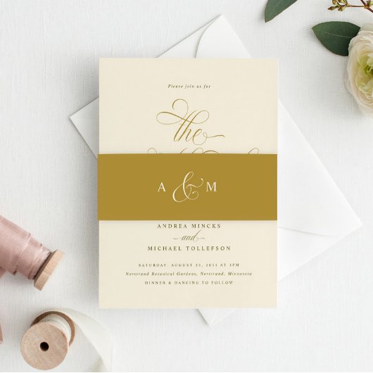Elegante Gouden Calligrafie Script Luxe Trouwfeest Uitnodigingen Wikkel