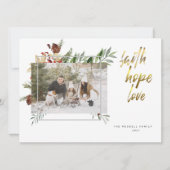 Elegante Gouden Calligraphy Drie Foto Kerstmis Feestdagenkaart (Voorkant)