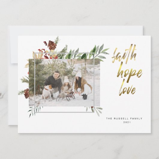 Elegante Gouden Calligraphy Drie Foto Kerstmis Feestdagenkaart (Voorkant)