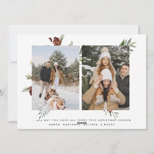 Elegante Gouden Calligraphy Drie Foto Kerstmis Feestdagenkaart (Achterkant)