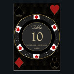 Elegante Gouden Casino Pokerchip Bruiloft Kaart<br><div class="desc">Ons ontwerp bevat een uniek pokerchipontwerp versierd met namaakgoud voor een luxe uitstraling,  speelkaartsymbool,  een gouden Art Deco-patroon op zwart als achtergrond. Gebruik de personaliseertool om uw informatie toe te voegen. Ga voor meer naar mijn Poker Casino Collectie</div>