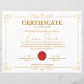 Elegante Gouden Certificaat van Prestatie Sjabloon (Voorkant)