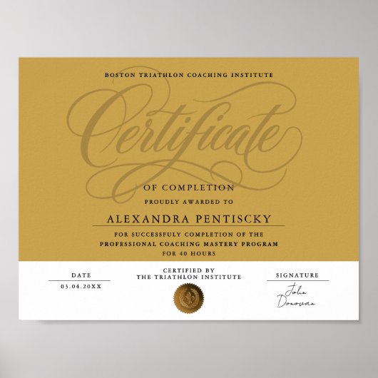 Elegante gouden certificaat van voltooiing prestat poster (Voorkant)