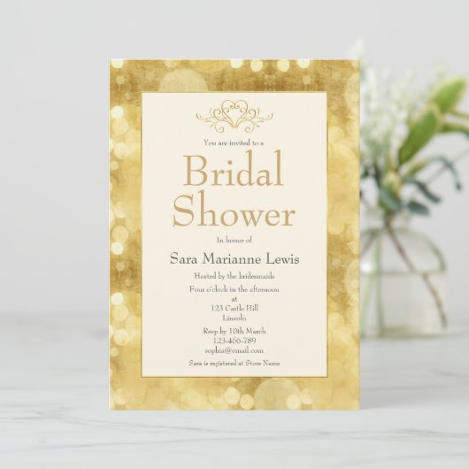 Elegante gouden champagne bruids douche uitnodigin kaart (Staand voorkant)