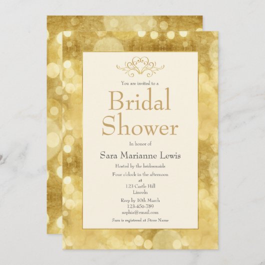 Elegante gouden champagne bruids douche uitnodigin kaart (Voorkant / Achterkant)