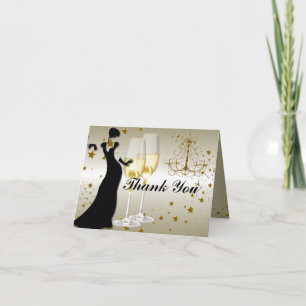Elegante gouden champagne & kroonluchter bedankkaa bedankkaart