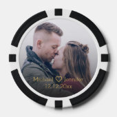 elegante gouden chic script koppel foto jubileum poker chips (Voorkant)