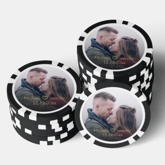 elegante gouden chic script koppel foto jubileum poker chips (Opstapeling)