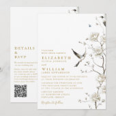 Elegante gouden chinoiserie bloem bruiloft kaart (Voorkant / Achterkant)