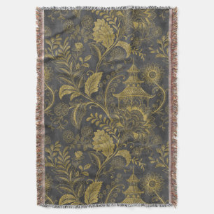 Elegante Gouden Chinoiserie Bloemachtige Vintage P Deken