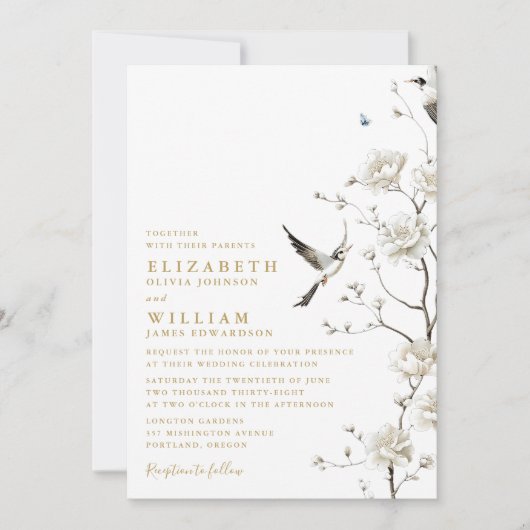 Elegante gouden Chinoiserie Bloemen Alles in één b Kaart (Voorkant)