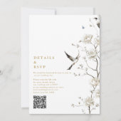 Elegante gouden Chinoiserie Bloemen QR Code Huweli Kaart (Achterkant)
