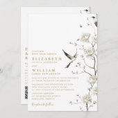 Elegante gouden Chinoiserie Bloemen QR Code Huweli Kaart (Voorkant / Achterkant)