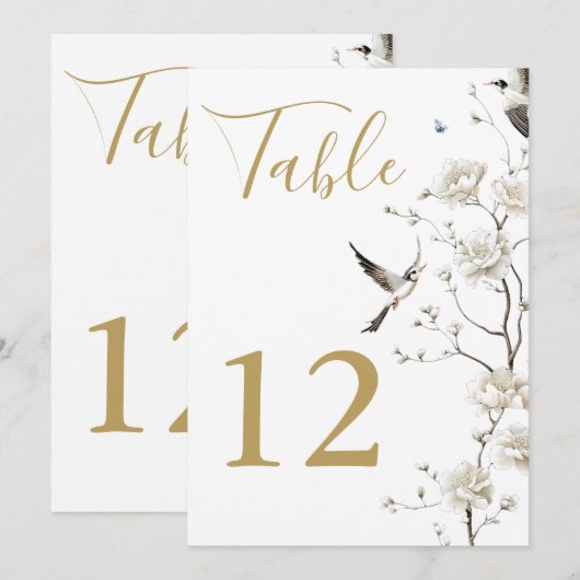 Elegante gouden Chinoiserie Bloemen Tafelnummers (Voorkant / Achterkant)