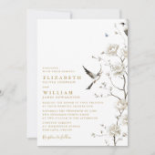 Elegante gouden chinoiserie bloementuin bruiloft kaart (Voorkant)