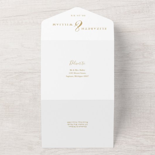 Elegante gouden Chinoiserie Bloementuin Trouwen All In One Uitnodiging (Buitenkant)