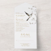 Elegante gouden Chinoiserie Bloementuin Trouwen All In One Uitnodiging (Binnen)