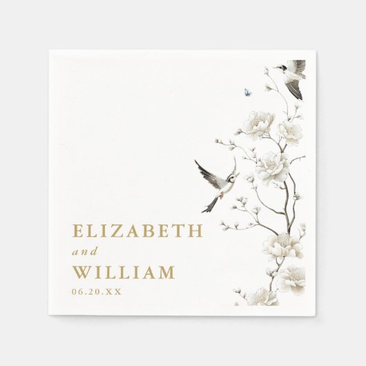 Elegante gouden Chinoiserie Bloementuin Trouwen Servet (Voorkant)