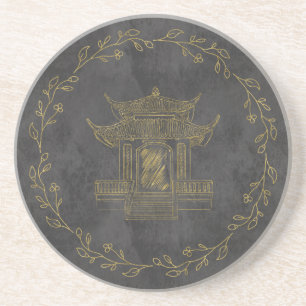 Elegante Gouden Chinoiserie Bloemrijke Vintage Pag Zandsteen Onderzetter