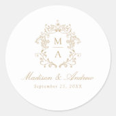Elegante Gouden Chinoiserie Crest Monogram Huwelij Ronde Sticker (Voorkant)