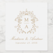 Elegante Gouden Chinoiserie Crest Monogram Huwelij Wijn Etiket (Enkel label)