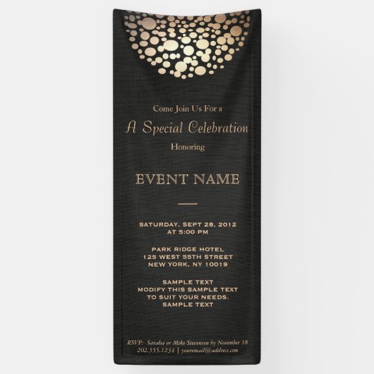 Elegante gouden cirkel bol zwart spandoek (Verticaal)