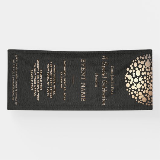 Elegante gouden cirkel bol zwart spandoek (Horizontaal)