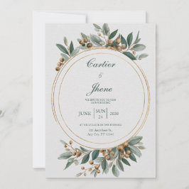 Elegante Gouden Cirkel Kader Eucalyptus Bes Trouwf Kaart