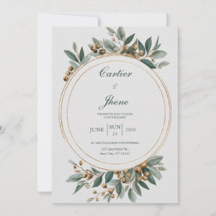 Elegante Gouden Cirkel Kader Eucalyptus Bes Trouwf Kaart