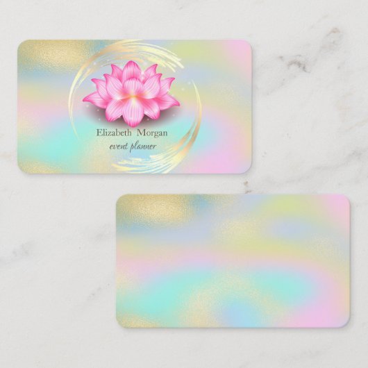 Elegante gouden cirkel kleurrijke holografische lo visitekaartje (Voorkant / Achterkant)