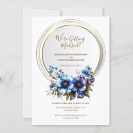 Elegante Gouden Cirkel Lijst Blauwe Paarse Bloemen Kaart