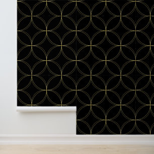Elegante gouden cirkels en diamanten patroon behang
